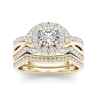 1 1/4 CT.T.W. Natural Diamond 14K Yellow Gold Halo Bridal Ring Set