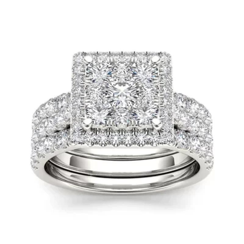 2 CT.T.W. Natural Diamond 10K White Gold Bridal Set