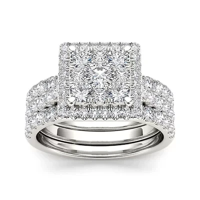 2 CT.T.W. Natural Diamond 10K White Gold Bridal Set