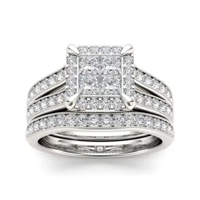 1 1/2 CT.T.W. Natural Diamond 14K White Gold Bridal Set