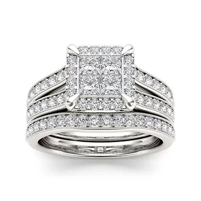 1 1/2 CT.T.W. Natural Diamond 14K White Gold Bridal Set
