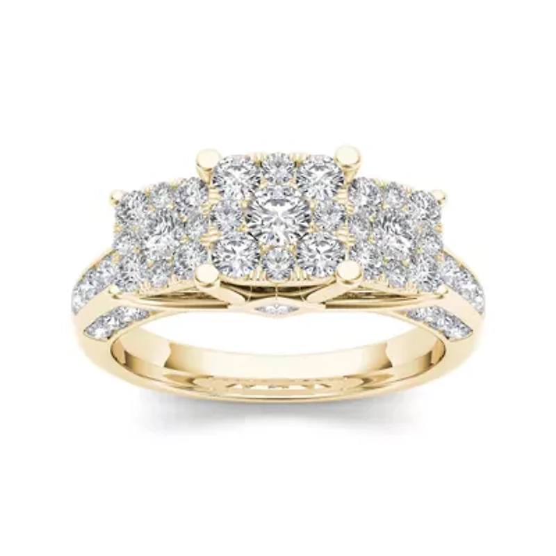 1 1/2 CT.T.W. Natural Diamond Cluster 10K Yellow Gold Engagement Ring