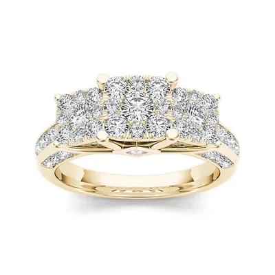 1 1/2 CT.T.W. Natural Diamond Cluster 10K Yellow Gold Engagement Ring