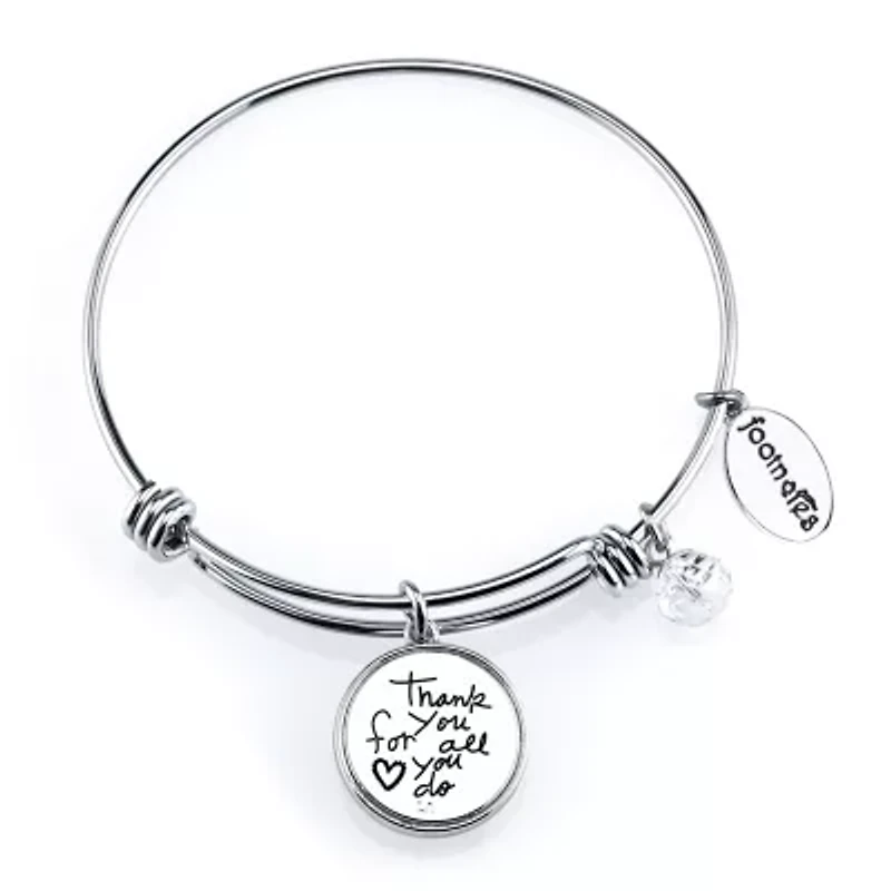 Footnotes Mom Womens Crystal Stainless Steel Heart Bangle Bracelet