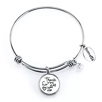 Footnotes Mom Womens Crystal Stainless Steel Heart Bangle Bracelet