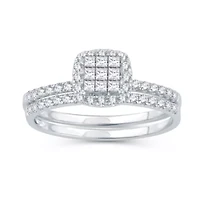 Womens 1/2 CT. T.W. Natural White Diamond 10K White Gold Cushion Bridal Set