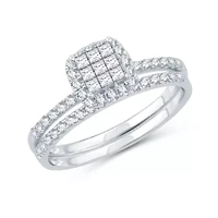 Womens 1/2 CT. T.W. Natural White Diamond 10K White Gold Cushion Bridal Set