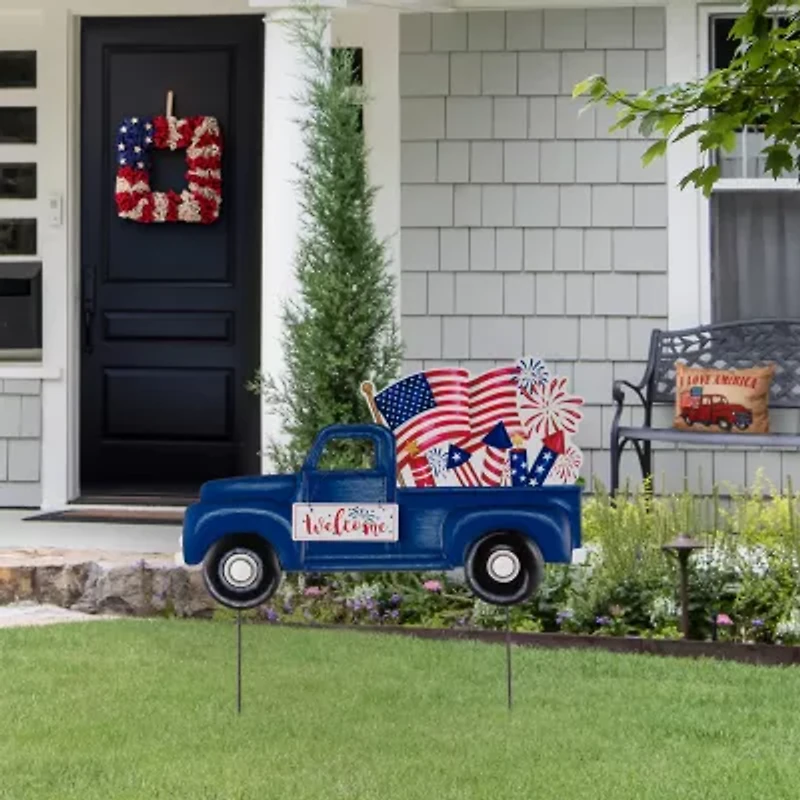 Glitzhome 23.5" Metal Patriotic Truck 4th of July Yard Art