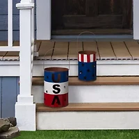Glitzhome Set Of 2 Metal Patriotic Bucket 4th of July Yard Art
