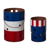 Glitzhome Set Of 2 Metal Patriotic Bucket 4th of July Yard Art
