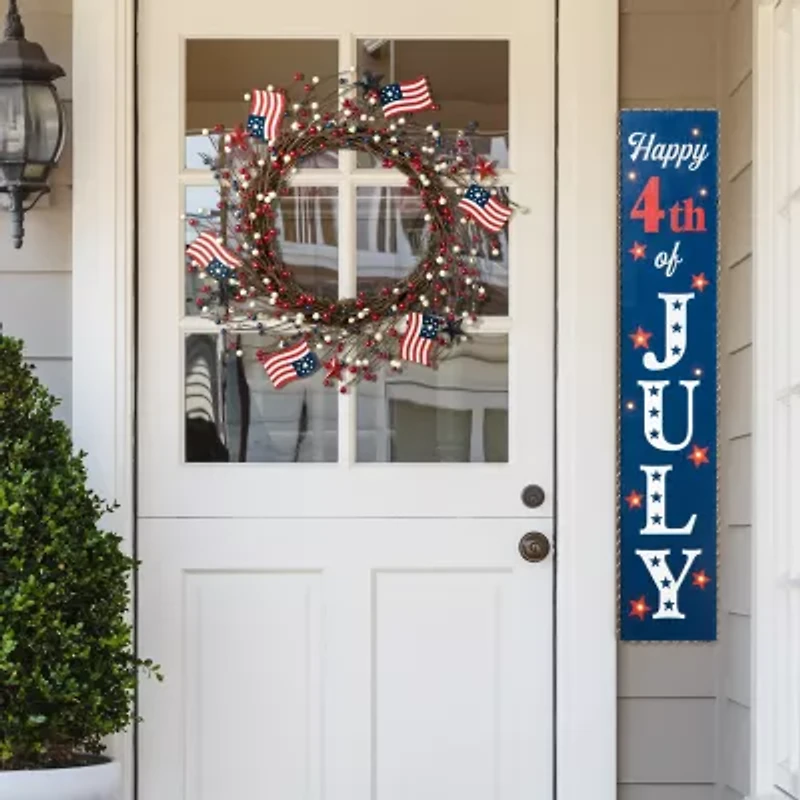 Glitzhome 22in Patriotic Flag And Berry Indoor Wreath