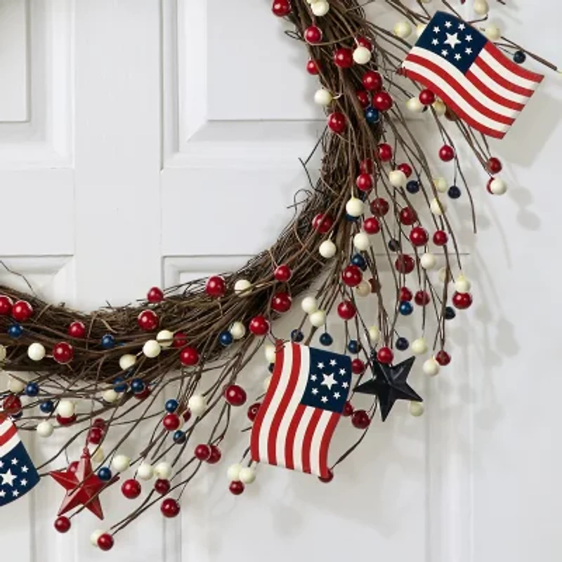 Glitzhome 22in Patriotic Flag And Berry Indoor Wreath