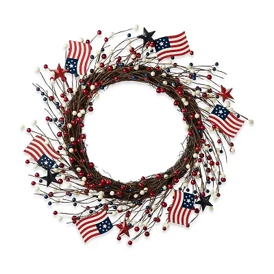 Glitzhome 22in Patriotic Flag And Berry Indoor Wreath