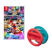 Nintendo Switch Mario Kart 8 with Red and Blue Steering Wheels Bundle
