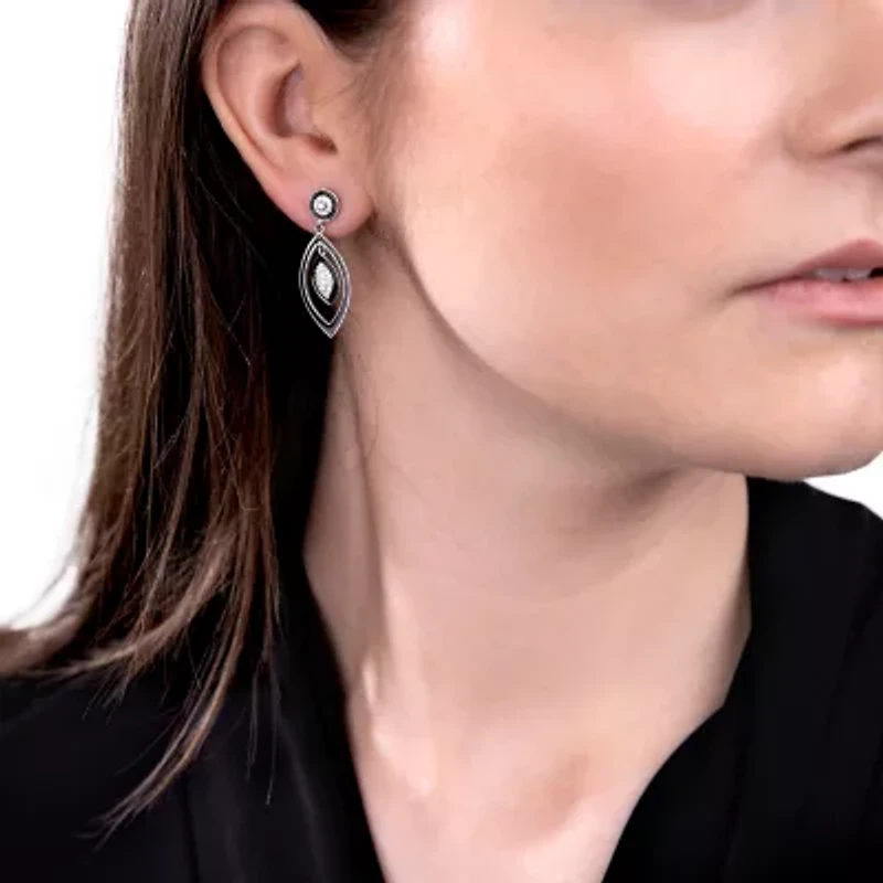 Diamonart Womens Cubic Zirconia Sterling Silver Curved Drop Earrings