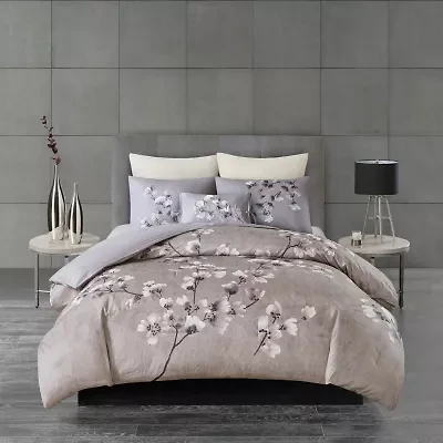 N Natori Sakura Blossom 3PC Cotton Sateen Printed Comforter Set