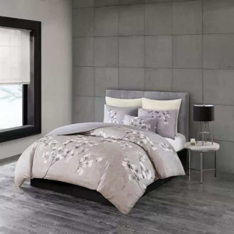 N Natori Sakura Blossom 3PC Cotton Sateen Printed Comforter Set