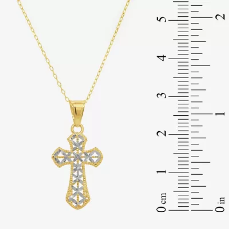 Made in Italy Womens 14K Two Tone Gold Cross 18 Inch Pendant Necklace