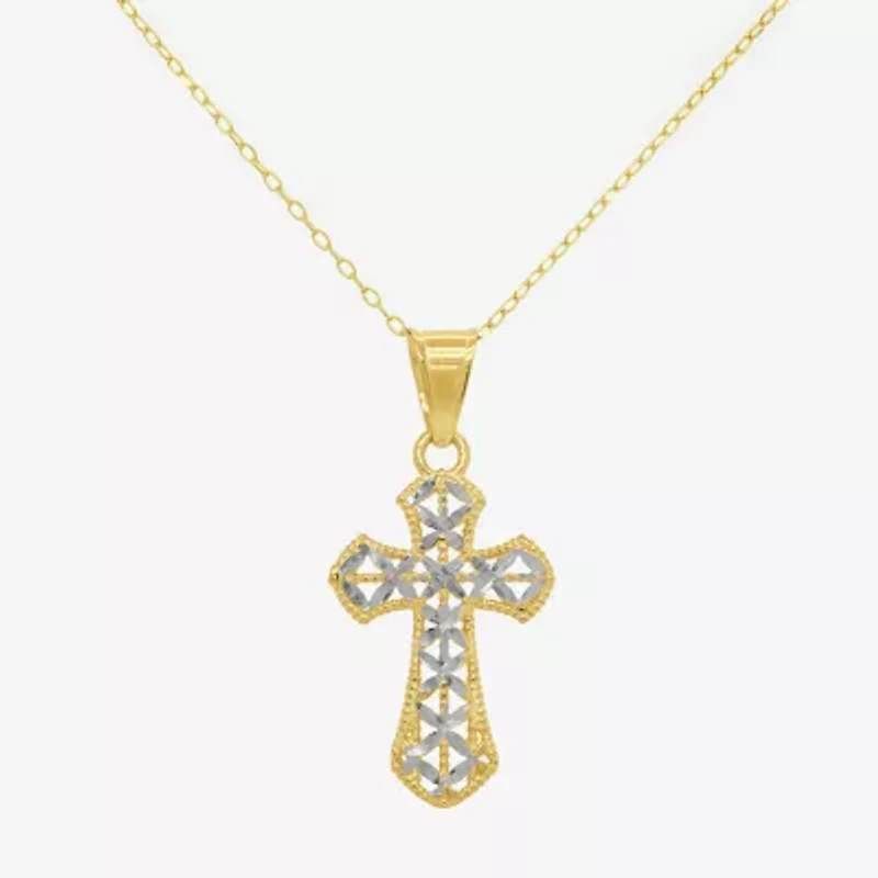Made in Italy Womens 14K Two Tone Gold Cross 18 Inch Pendant Necklace