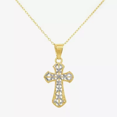 Made in Italy Womens 14K Two Tone Gold Cross 18 Inch Pendant Necklace