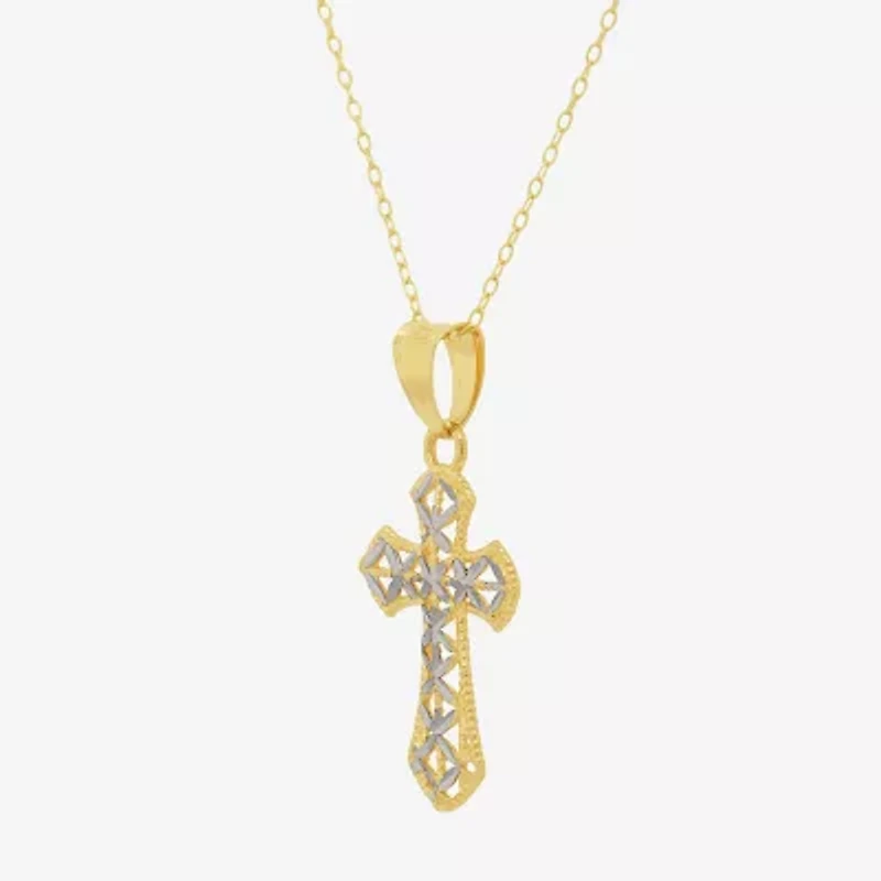 Made in Italy Womens 14K Two Tone Gold Cross 18 Inch Pendant Necklace