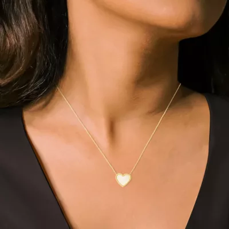Womens White Mother Of Pearl 14K Gold Heart 17 Inch Pendant Necklace