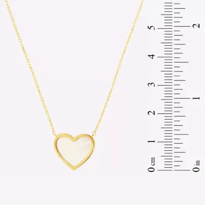 Womens White Mother Of Pearl 14K Gold Heart 17 Inch Pendant Necklace