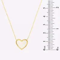 Womens White Mother Of Pearl 14K Gold Heart 17 Inch Pendant Necklace