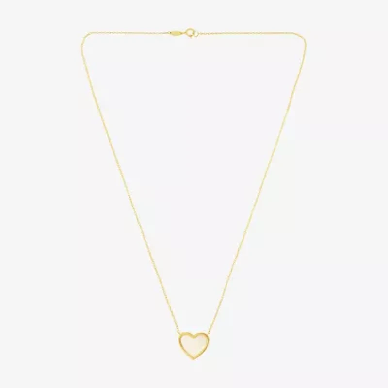 Womens White Mother Of Pearl 14K Gold Heart 17 Inch Pendant Necklace