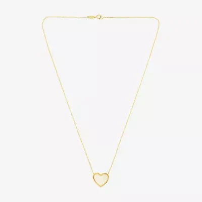 Womens White Mother Of Pearl 14K Gold Heart 17 Inch Pendant Necklace