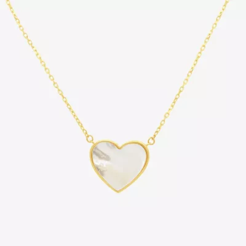 Womens White Mother Of Pearl 14K Gold Heart 17 Inch Pendant Necklace
