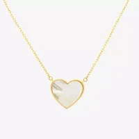 Womens White Mother Of Pearl 14K Gold Heart 17 Inch Pendant Necklace