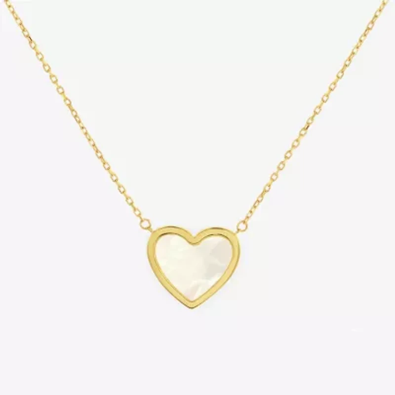 Womens White Mother Of Pearl 14K Gold Heart 17 Inch Pendant Necklace