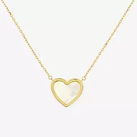 Womens White Mother Of Pearl 14K Gold Heart 17 Inch Pendant Necklace
