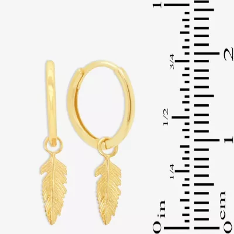 Feather Womens 14K Gold 12.7mm Hoop Earrings