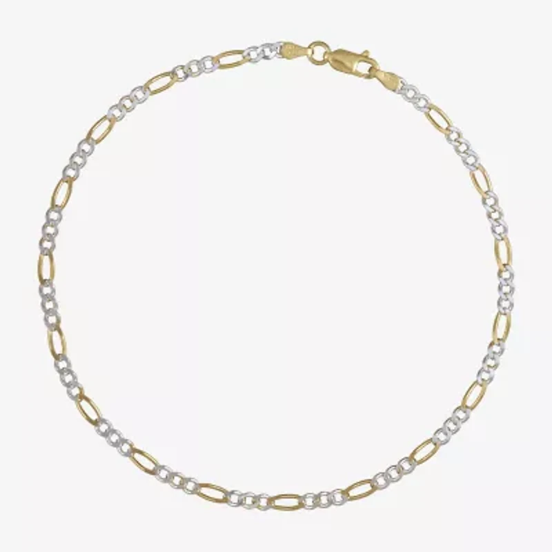 Silver Two-Tone 10" Figaro Ankle Bracelet