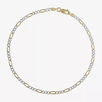 Silver Two-Tone 10" Figaro Ankle Bracelet