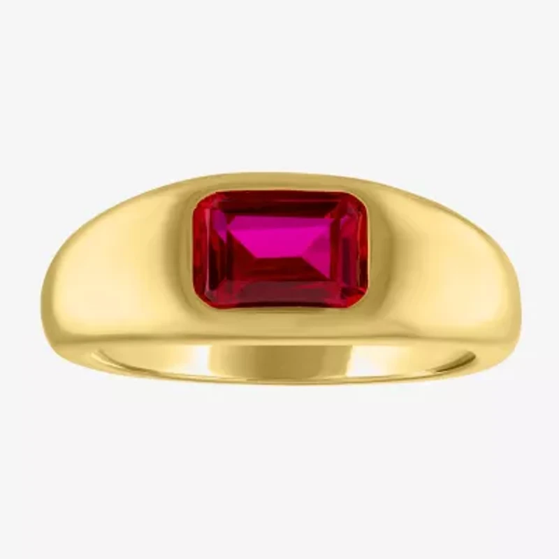Womens 2MM Lab Created Red Ruby 14K Gold Over Silver Band