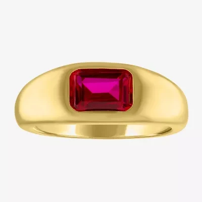 Womens 2MM Lab Created Red Ruby 14K Gold Over Silver Band