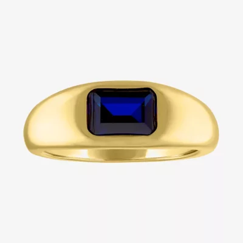 Womens 2MM Lab Created Blue Sapphire 14K Gold Over Silver Band