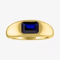 Womens 2MM Lab Created Blue Sapphire 14K Gold Over Silver Band