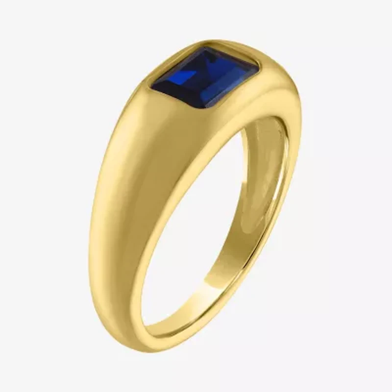 Womens 2MM Lab Created Blue Sapphire 14K Gold Over Silver Band