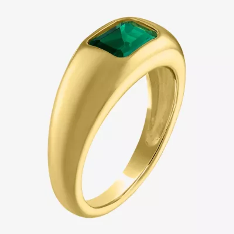 Womens 2MM Lab Created Green Emerald 14K Gold Over Silver Band