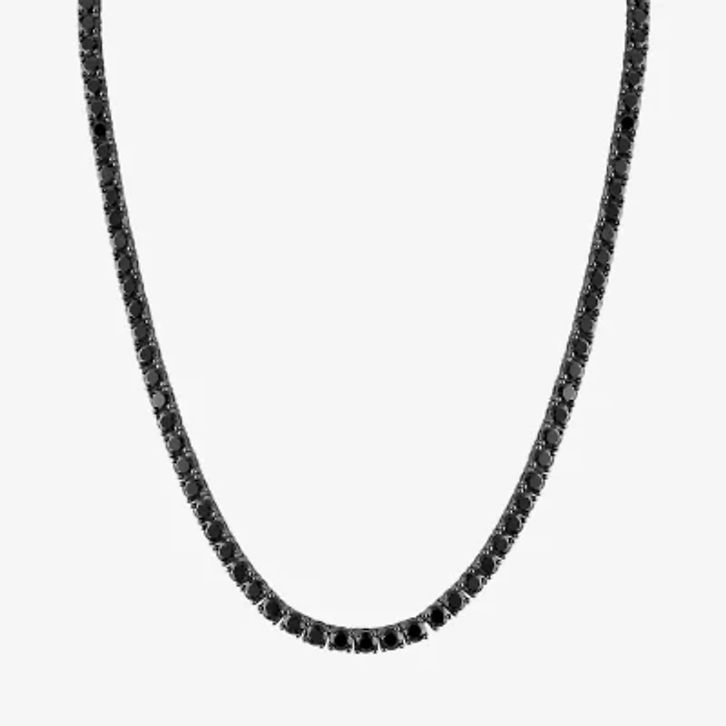 Mens Black Spinel Sterling Silver 22 Inch Tennis Necklace