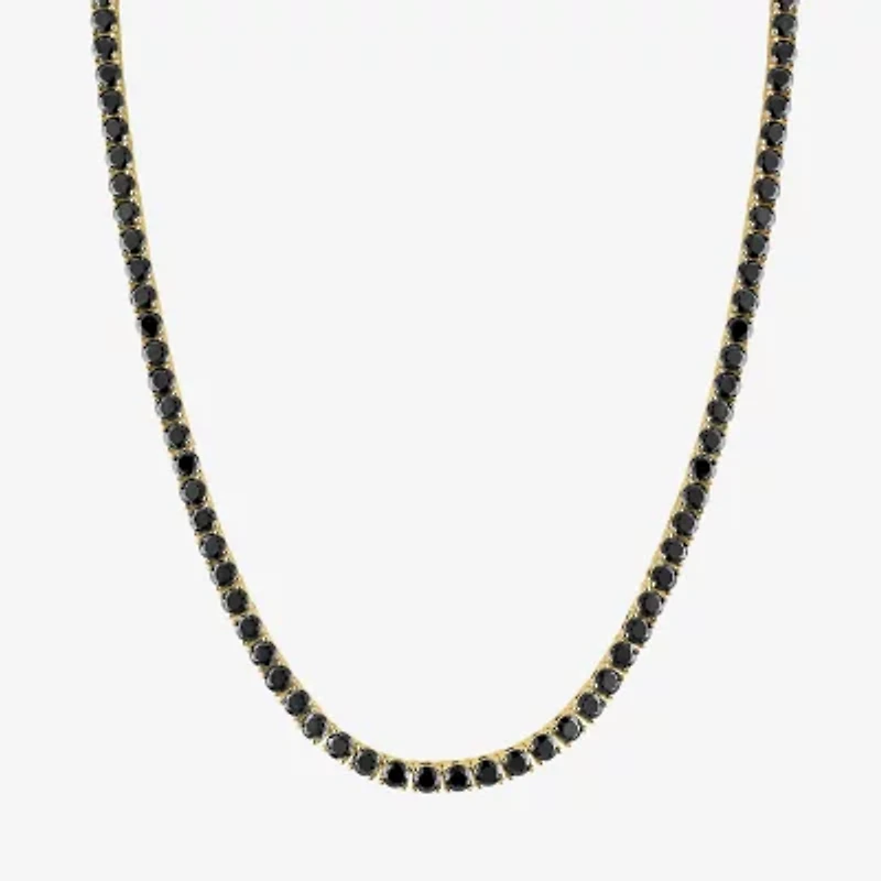 Mens Black Spinel 14K Gold Over Silver 22 Inch Tennis Necklace