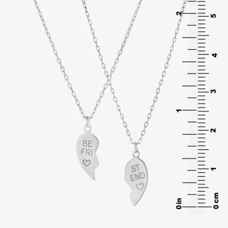 2 Piece Sterling Silver Best Friend Heart Pendant Necklace