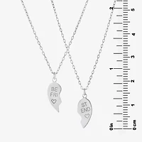 2 Piece Sterling Silver Best Friend Heart Pendant Necklace