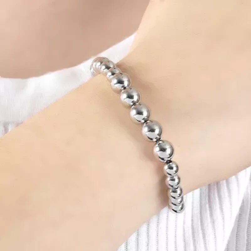 Womens Sterling Silver Beaded Bracelet