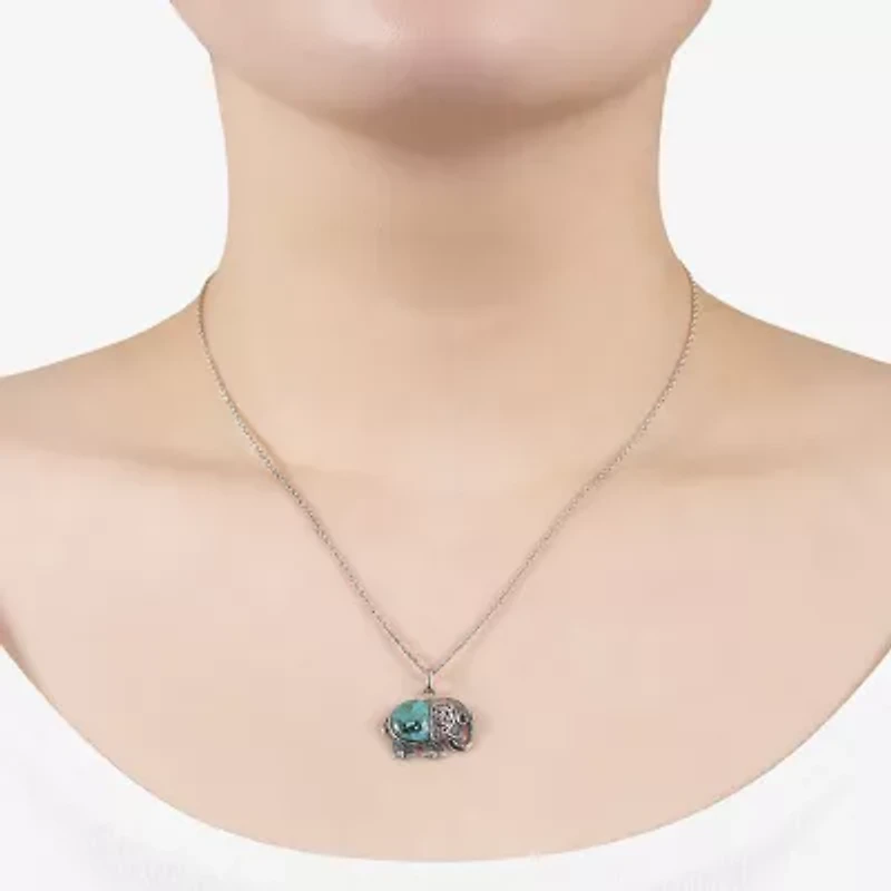 Womens Enhanced Blue Turquoise Sterling Silver 18 Inch Pendant Necklace