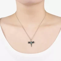 Dragon Fly Womens Enhanced Blue Turquoise Sterling Silver 18 Inch Pendant Necklace